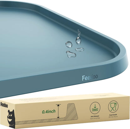 Pet Feeding Mat [Warped Resistant Raised Edge], Water-Proof Silicone Placement for Food Water Bowls, Anti-Slip Base Protect Floor, BPA-Free&Dishwasher-Safe [23.5x13.5inch Large, Gray]