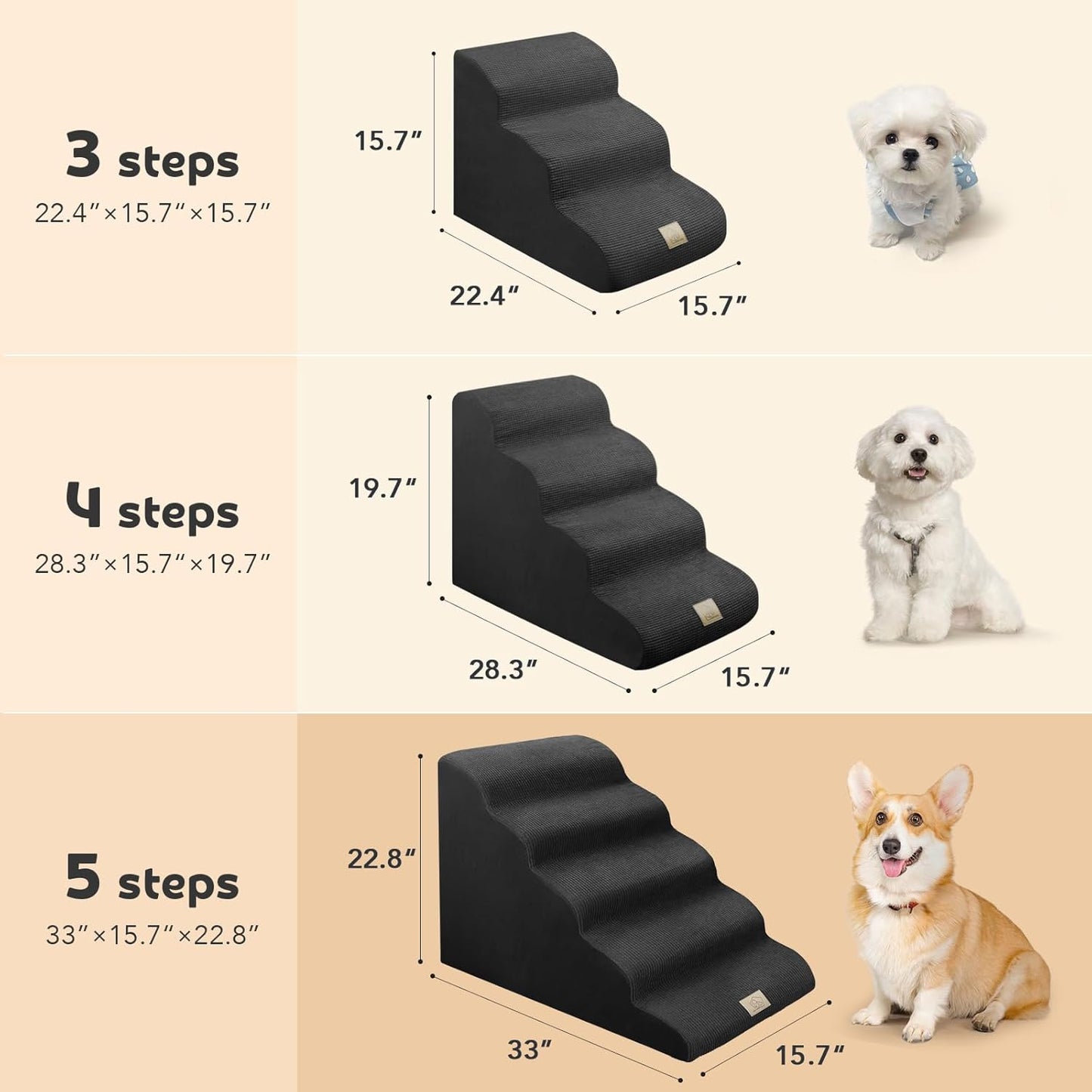 Mestuel 2-Tiers Extended Dog Stairs Steps for Couch Sofa, Dog Stairs for Small Dogs, Pet Stairs Ramp Ladder Friendly to Small Old Joint Injury Dogs Cats,Non-Slip & Washable,Blue