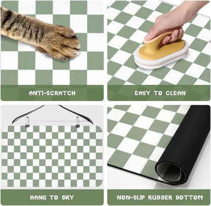 Dog Food Mats for Floors Waterproof, Pet Water Bowl Mats Pet Feeding Absorbent Placemats Plaid 12 * 20 inch