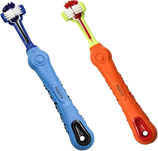 Orgrimmar 2 Pcs Three Sided Pet Toothbrush Dog Brush Addition Bad Breath Tartar Teeth Care Dog Cat Cleaning Mouth