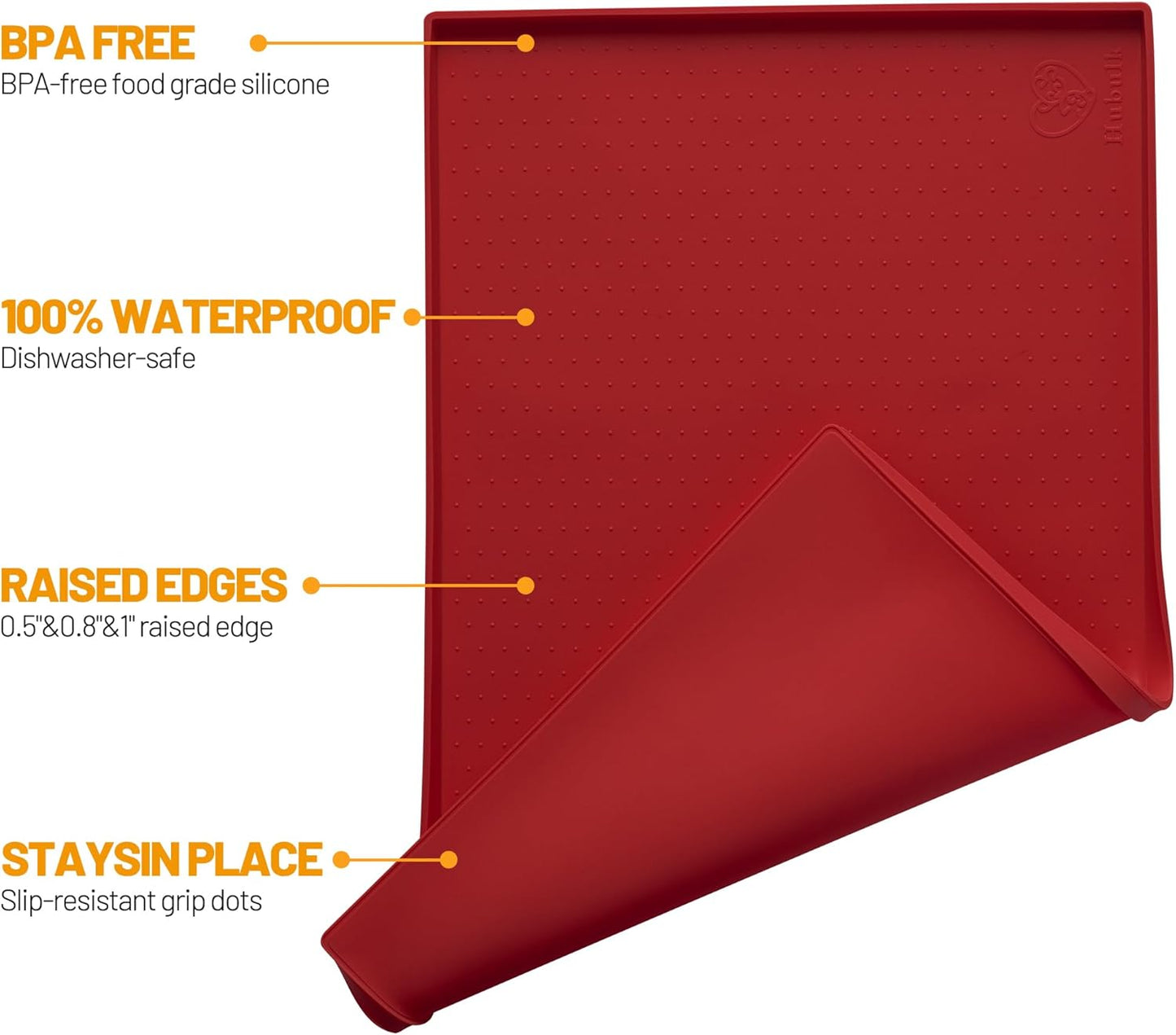 Hubulk Dog Feeding Mat,100% Waterproof Food Grade Silicone Pet Food and Water Bowl Placemat,Dishwasher, High Raised Edge to Prevent Spills,Nonslip Tray to Stop Messes on Floor (19"x12"x0.5", Grey)
