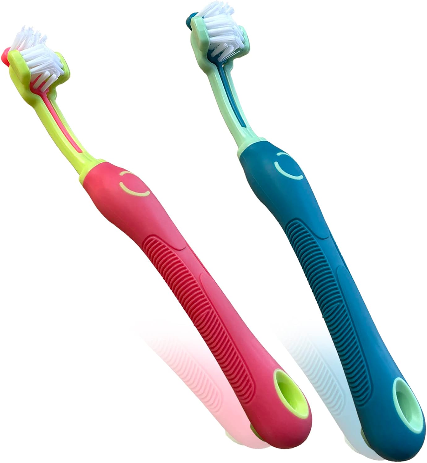 Dog Toothbrushs, 2pcs Blue Yellow, Suitable for Adult Dogs, Three Sided Design for Easy Teeth Cleaning