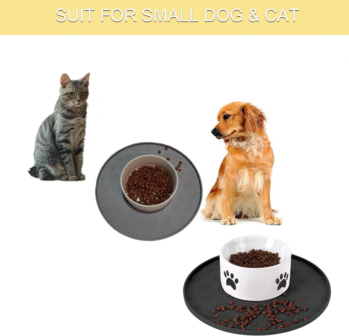 Pet Feeding Mat, Waterproof, Raised Edges to Prevent Spills, Easy Clean in Dishwasher, Dogs and Cats Placemat Tray to Stop Food and Water Bowl Messes on Floor(1Pack Beige)