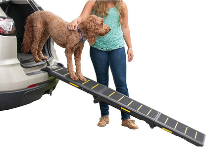 Pet Gear Travel Lite Ramps for Dogs and Cats, Compact Easy-Fold, Lightweight and Portable, Built-in Carry Handle, Supports 200lbs, Size 71" x 16", Yellow- Reflective