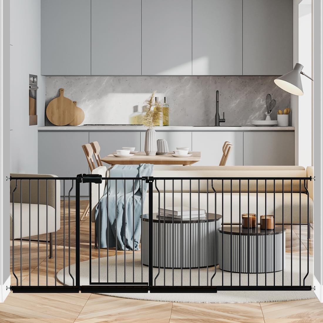 Fairy Baby Extra Wide Baby Gate Black 57.5-62 Inch Wide, Walk Through Pressure Mounted No Drill for Doorways, Long and Large Tension Dog Gates for Pet and Kids