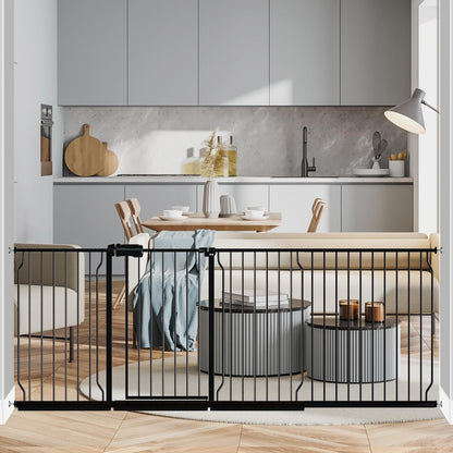 Fairy Baby Extra Wide Baby Gate Black 57.5-62 Inch Wide, Walk Through Pressure Mounted No Drill for Doorways, Long and Large Tension Dog Gates for Pet and Kids