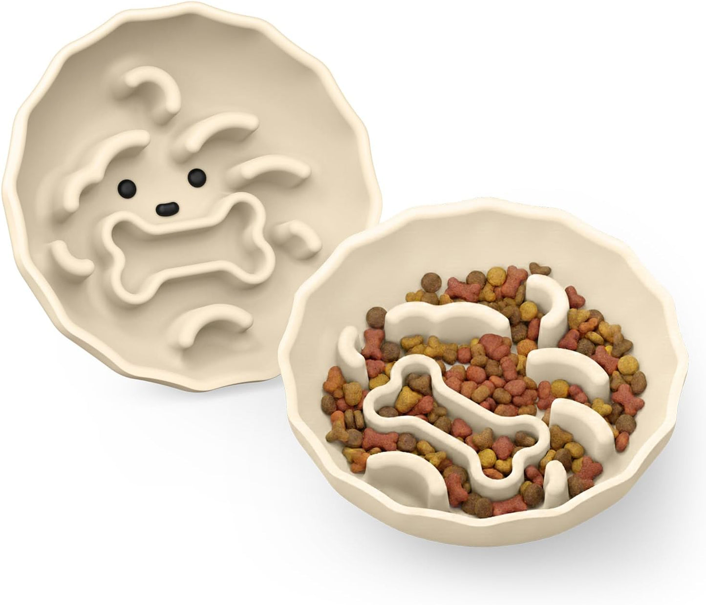 Slow Feeder Dog Bowls Made of Premium Food-Grade Silicone, Anti-Choking & Slow Eating for Improved Digestion, Non-Slip, Soft & Durable, Quiet Dog Bowl, Cute, Dishwasher Safe (Ivory, Standard)