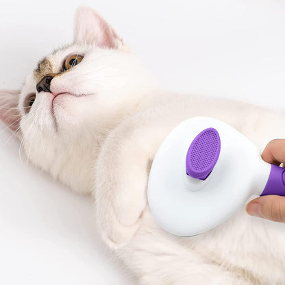 Cat Brushes for Indoor Cats, Dog Brush for Shedding with Metal Cat Comb, Self Cleaning Pet Hair Brush with Release Button for Grooming Kitten(Pink)
