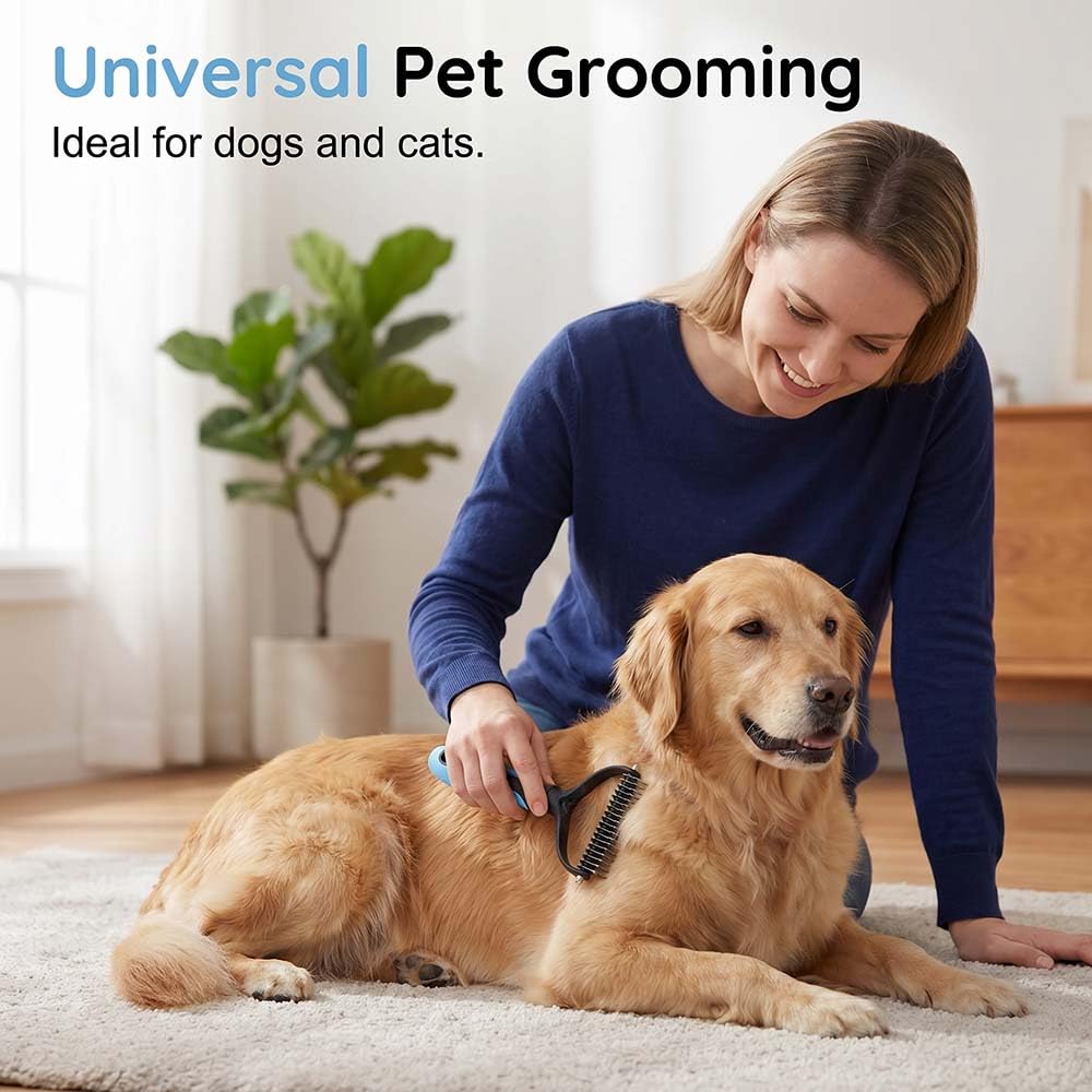 Pet Pro Grooming Tool, Pet Grooming Rake Double Sided Shedding Deshedding Brush for Dogs Cats, Undercoat Rake Dematting Comb for Long Haired Pets with Stainless Steel Teeth