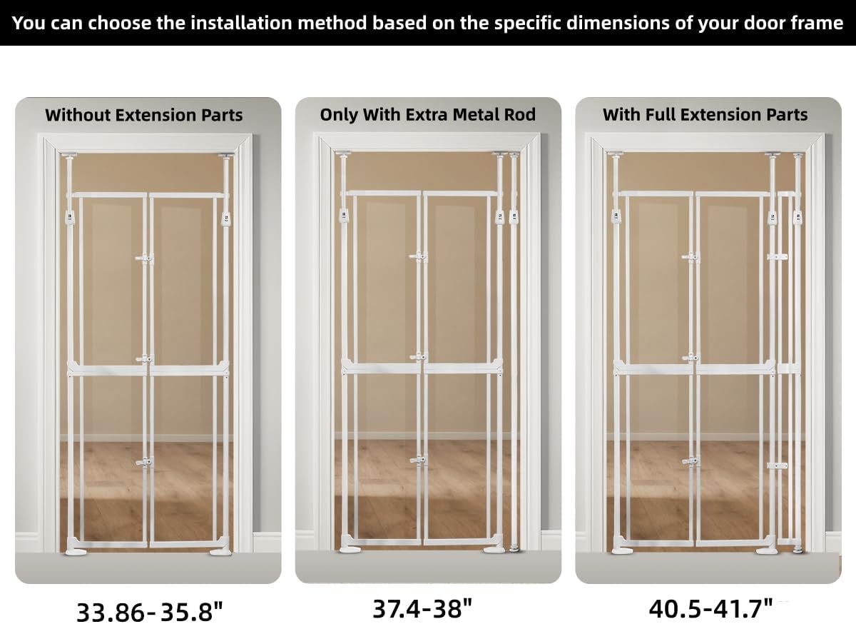 NiceTCU 74.80-98.43'' Extra Tall Cat Gate, Adjustable 33.86-41.34" Wide, Transparent Full Door Pet Gate, Auto Close No Drilling Cat Proof Safety Gate for Doorway Stairs- White