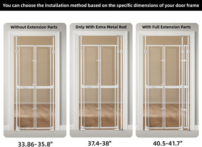 NiceTCU 74.80-98.43'' Extra Tall Cat Gate, Adjustable 33.86-41.34" Wide, Transparent Full Door Pet Gate, Auto Close No Drilling Cat Proof Safety Gate for Doorway Stairs- White