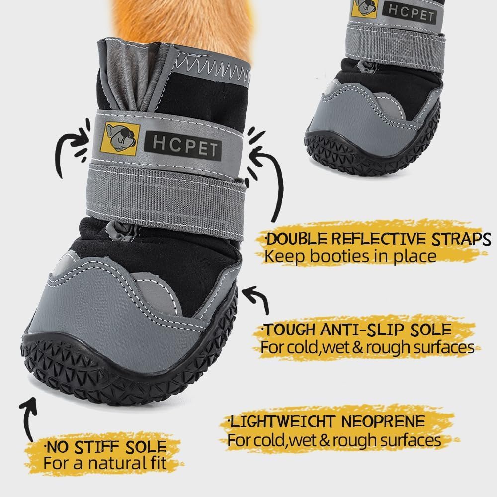 Hcpet Dog Shoes for Dogs, Dog Booties for Dogs, Anti-Slip Dog Boots & Paw Protectors for Hot Pavement Winter Snow Hiking with Reflective Straps Khaki Size 6, 4PCS