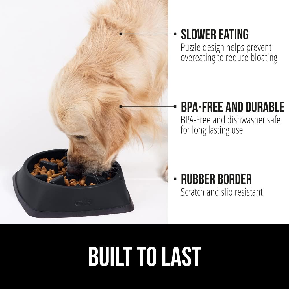 GORILLA GRIP® Patented BPA Free Slow Feeder Dog Bowls, Interactive Puzzle Toy for Dogs and Cats Food Training Enrichment, Keeps Pets Busy and Prevents Puppy Overeating, Small Breeds, 1 Cup, Gray