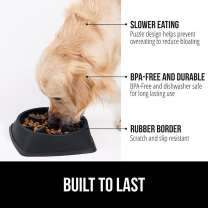 GORILLA GRIP® Patented BPA Free Slow Feeder Dog Bowls, Interactive Puzzle Toy for Dogs and Cats Food Training Enrichment, Keeps Pets Busy and Prevents Puppy Overeating, Small Breeds, 1 Cup, Gray