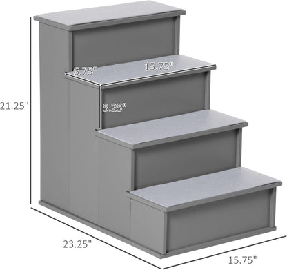 PawHut Pet Stairs, Small Pet Steps with Cushioned Removable Covering for Dogs and Cats Up to 22 Lbs., Natural