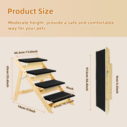 Foldable Dog Stairs/Ramp with 2 Steps - Durable Wooden Pet Stairs for Small, Medium, Large Dogs - Black (No Assembly Required)