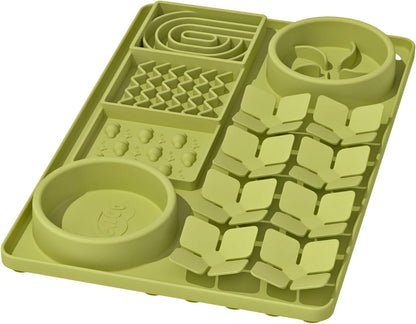 Slow Feeder Bowl, Silicone Lick Mat with Suction Cups for Dog Cat, Snuffle Mat for Pet Smell Training, Puzzle Toys for Bored Puppy, Interactive Sniff Mat for Slow Eating and Keep Busy, Green