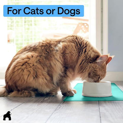 GORILLA GRIP 100% Waterproof Raised Edge BPA Free Silicone Pet Feeding Mat, Dog Cat Food Mats Contain Spills Protects Floors, Placemats for Cats and Dogs Water Bowl, 18.5x11.5, Gray