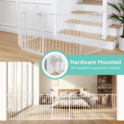 COMOMY 80" Extra Wide Baby Gate, Dog Gate for House Stairs Doorways Fireplace, Auto Close Pet Gate with Door Walk Through, 3 Metal Panels, Hardware Mounted Baby Fence Indoor Outdoor(30" Tall, Black)