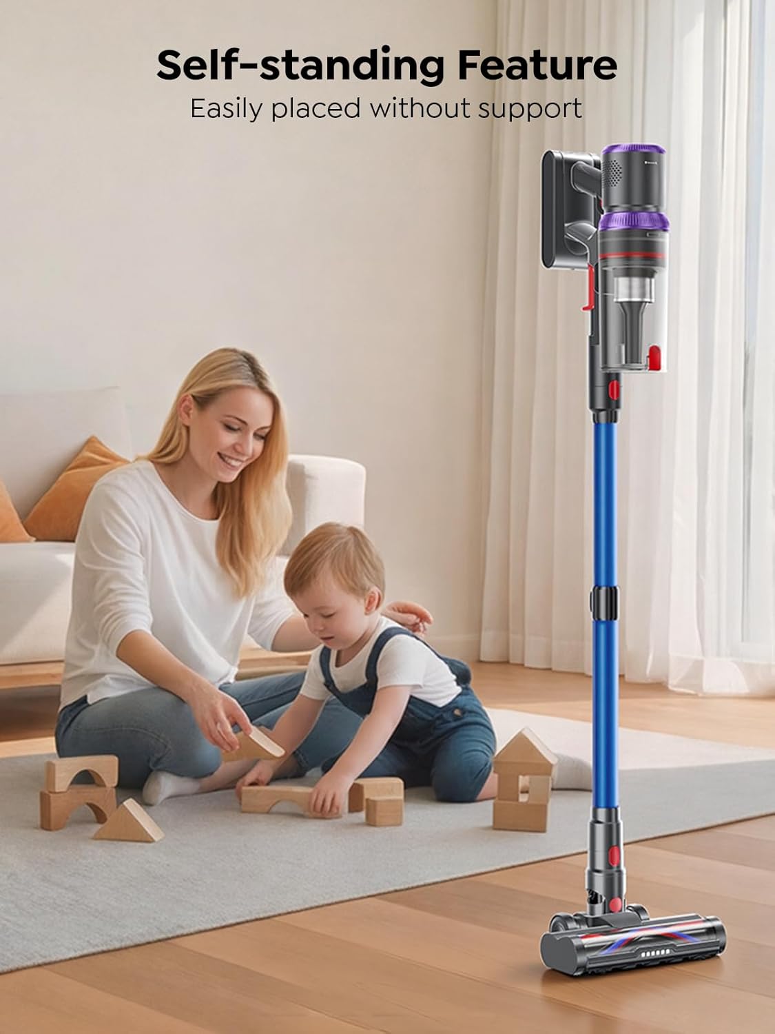 SMOTURE Cordless Vacuum Cleaner, 650W 55KPA 70 Mins Vacuum Cleaners for Home, Pet Brush & Sofa Brush, 3.3Ft Hose, Wall-Mount Charging, Stick Vacuum for Pet Hair/Sofa/Carpet/Hard Floor