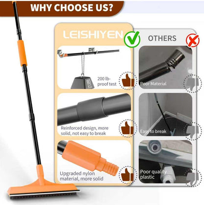 Carpet Rake for Pet Hair Removal - Reusable Dog & Cat Hair Remover with 58" Reinforced Steel Handle, 3-in-1 Professional Modular Rug Rake & Scraper Tool for Shag Rugs, Couch, Stairs (Gray)