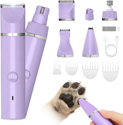 Veeconn Dog Clippers Grooming Kit Hair Clipper-Low Noise Paw Trimmer- Rechargeable - Cordless Quiet Nail Grinder Shaver for Cats and Other Pets