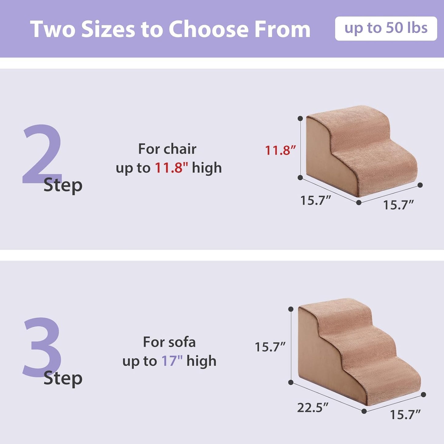 LEXTRO Dog Stairs for Small Dogs, 2-Steps Dog Ramp for Couch, Pet Stairs with Highly Supportive Foam and Non-Slip Bottom, Pet Steps for Cat & Doggie (High 11.8 Inch)