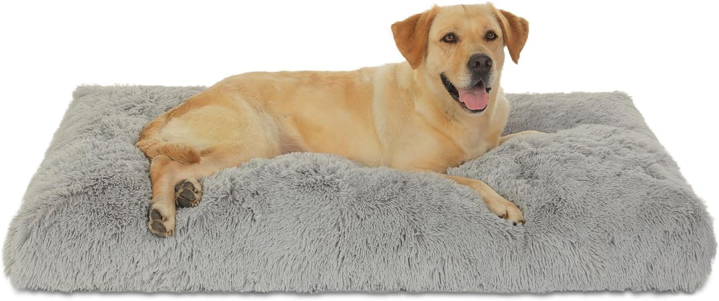 Bedfolks Waterproof Dog Crate Bed, Plush With Removable Washable Cover, Faux Fur Crate Pad for Medium Dogs, Fluffy Kennel 29"x21", Dark Grey