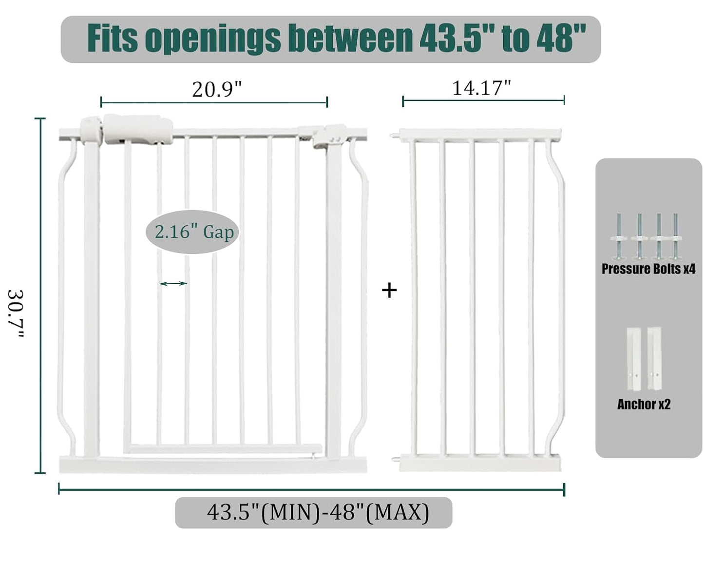 Extra Wide Baby Gate 85.8-90.5" Dog Gate Indoor Pressure Mounted No Drill Safety Gate for Large Entries, Kitchen,Stairs & Doorways, Black Metal Indoor Pet Gate for Kids & Dogs