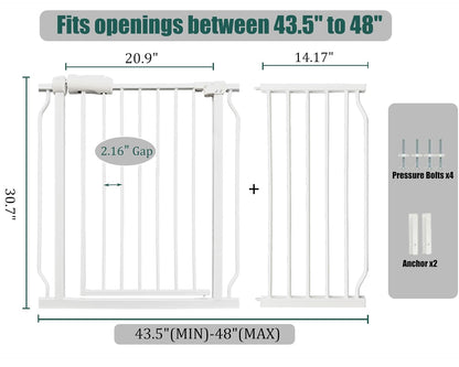 Extra Wide Baby Gate 85.8-90.5" Dog Gate Indoor Pressure Mounted No Drill Safety Gate for Large Entries, Kitchen,Stairs & Doorways, Black Metal Indoor Pet Gate for Kids & Dogs