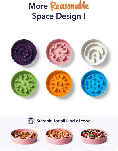 LE TAUCI Dog Bowls Slow Feeder Ceramic, 1.5 Cup Slow Feeding Bowl for Small and Medium Breed, Puzzle Dog Food Bowl for Fast Eater, Maze Purple