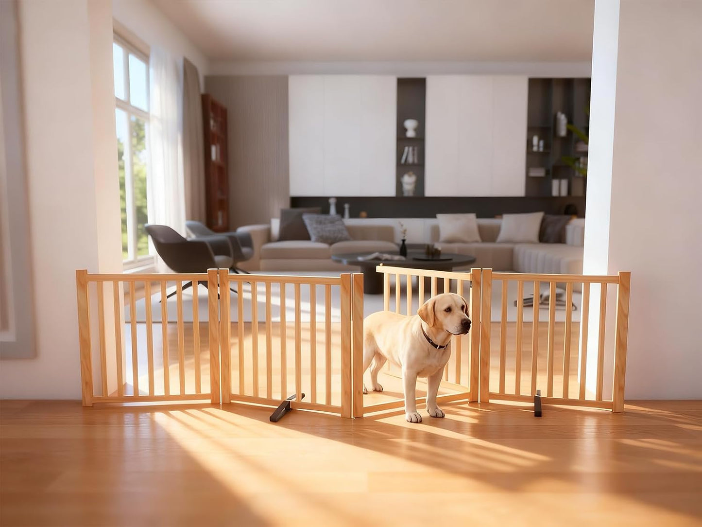 YOCAN Non-Painted Wood FreeStanding Pet Gate for Dogs,Wooden Dog Gates for Doorways, Stairs,The House, Dog Fences Indoor Puppy Gate-2 Panel H:23”