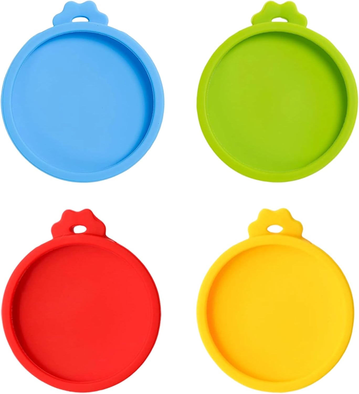 PINE & LINEN 4 Pcs 2.5inch Durable Pet Can Lids, Silicone Small Pet Can Covers Waterproof Cat Food Cans Lids for 3 oz Cat Food Cans（Yellow+Red+Pink+Blue）