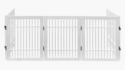 Urnporium Freestanding Wooden Dog Gate for Doorways – Foldable Acacia Wood Pet Gate, No Drill Portable Indoor/Outdoor Puppy Fence Barrier (White Pet Gate, 3 Panel 24" Tall)