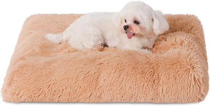 Bedfolks Waterproof Dog Crate Bed, Plush With Removable Washable Cover, Faux Fur Crate Pad for Medium Dogs, Fluffy Kennel 29"x21", Dark Grey