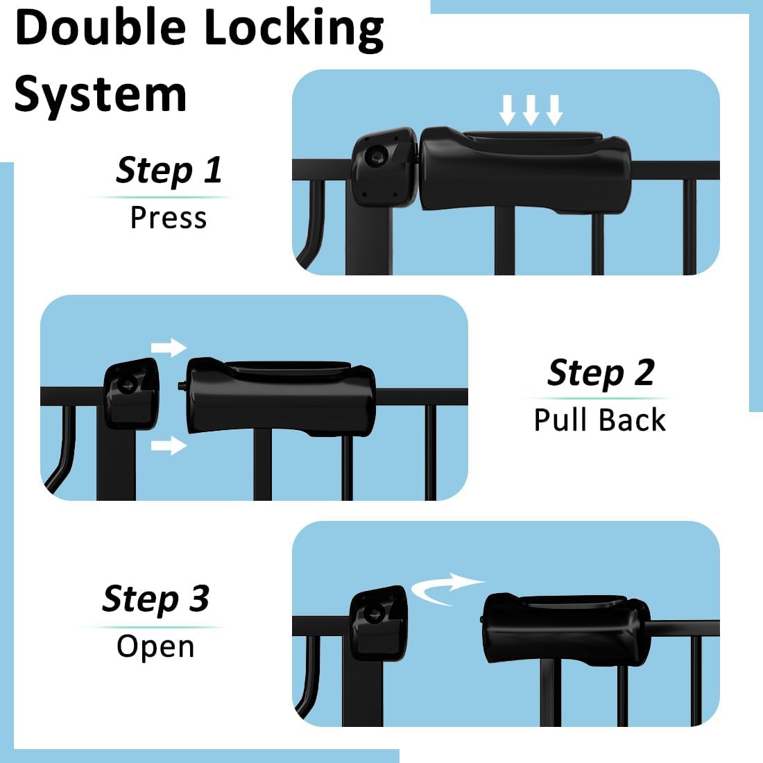 Extra Wide Baby Gate with Door, 52.76~62.2 Inch Wide Presure Mounted No Drill Metal Auto Close Child Gate for Stair Doorway - Indoor Outdoor Safty Gate for Toddler Dog Doggie, Black