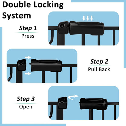 Extra Wide Baby Gate with Door, 52.76~62.2 Inch Wide Presure Mounted No Drill Metal Auto Close Child Gate for Stair Doorway - Indoor Outdoor Safty Gate for Toddler Dog Doggie, Black