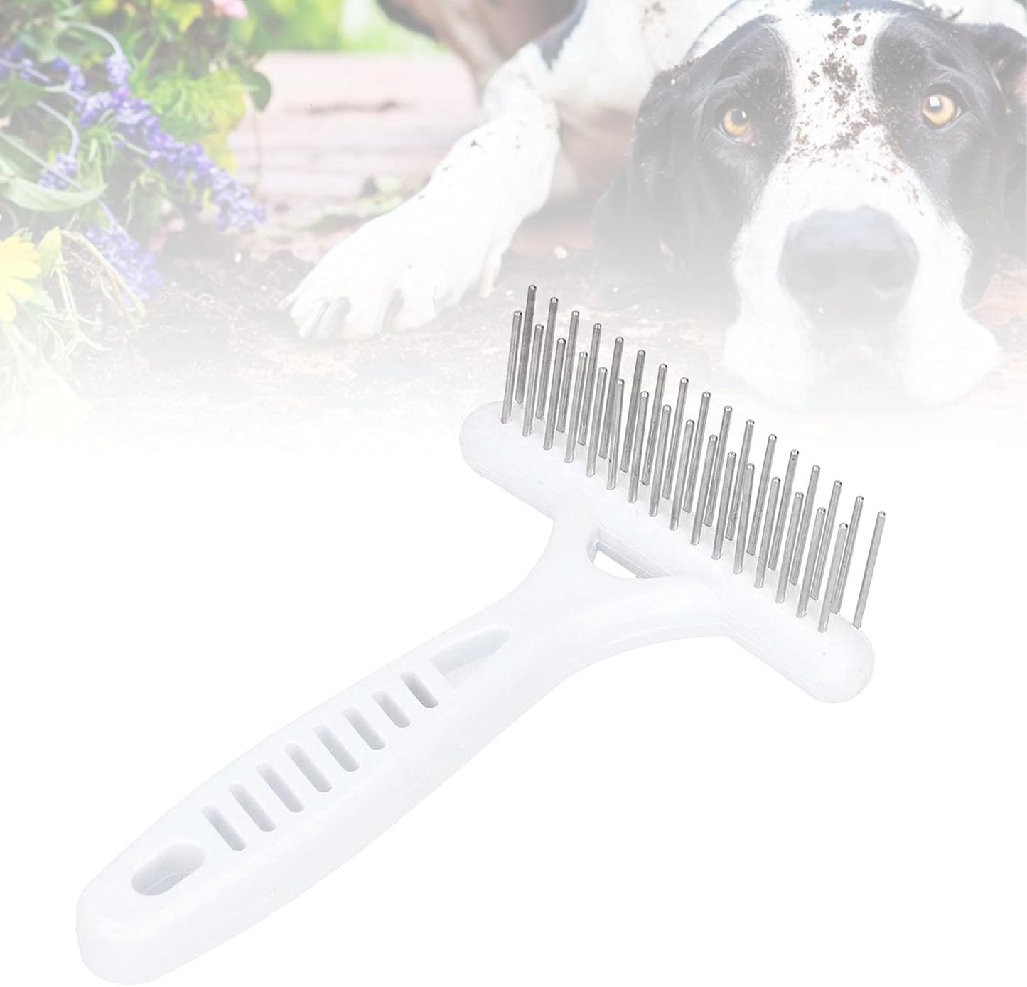 Emoshayoga Pet Double Row Rake, Gentle and Safe Dog Undercoat Rake Removing Dead Hair Non‑Slip Handle with Double‑Row Comb Teeth for Thick Long Hair