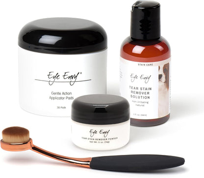 Eye Envy Dog Tear Stain Remover Starter Kit with ProPowder Brush | Stain Solution, Applicator Pads, Stain Powder and Small Applicator Brush | Lasts 30-45 Days