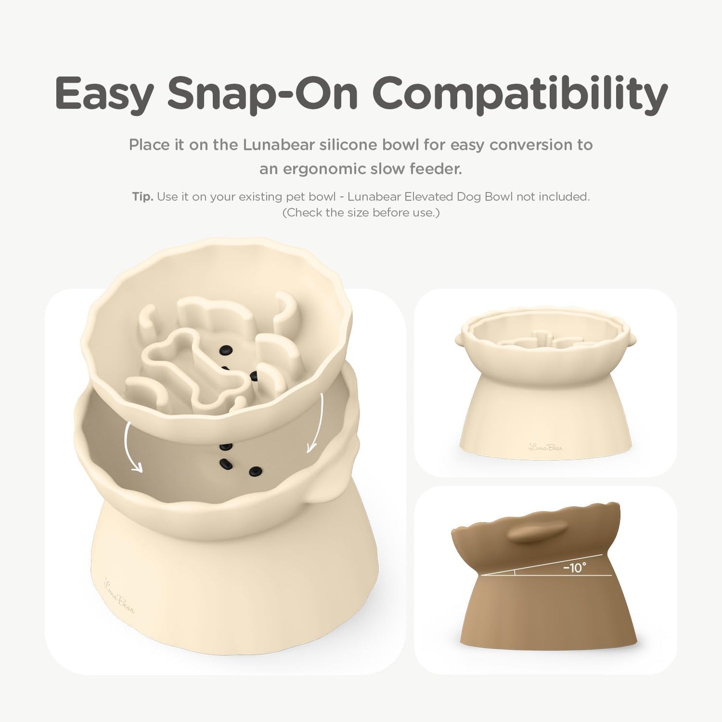 Slow Feeder Dog Bowls Made of Premium Food-Grade Silicone, Anti-Choking & Slow Eating for Improved Digestion, Non-Slip, Soft & Durable, Quiet Dog Bowl, Cute, Dishwasher Safe (Ivory, Standard)