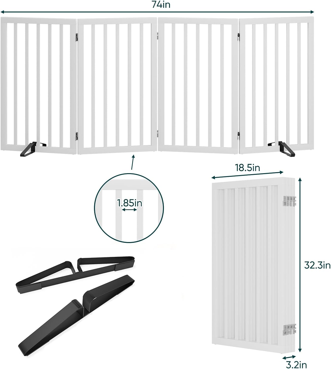 Freestanding Dog Gates Indoor, 3-Panel Pet Gates with 2 Metal Stands and 360° Hinge, 24" H Foldable Dog Gate for Stairs, Doorway, Kitchen, Expands Up to 55" Fully Assembled - Black Walnut