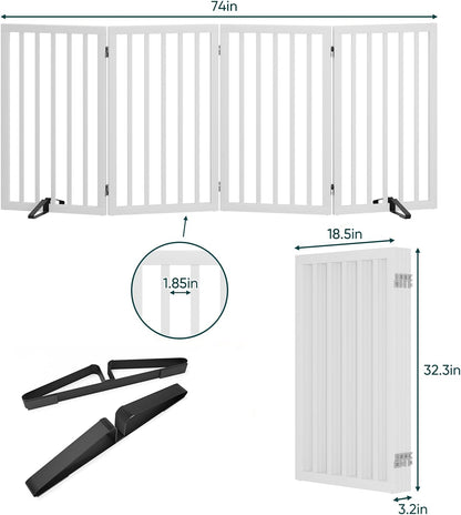 Freestanding Dog Gates Indoor, 3-Panel Pet Gates with 2 Metal Stands and 360° Hinge, 24" H Foldable Dog Gate for Stairs, Doorway, Kitchen, Expands Up to 55" Fully Assembled - Black Walnut