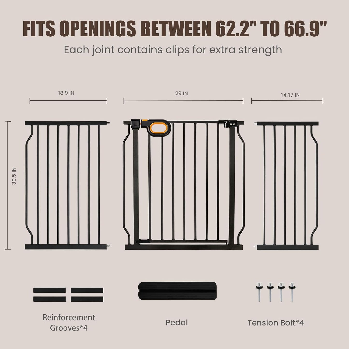 Extra Wide Baby Gate with Door Pressure Mounted 57.5-62.2 Inch,Child Dog Baby Safety Gates for Doorways,Walk Through Dog Gate Indoor for The House Kitchen Stairs No Drilling,Black
