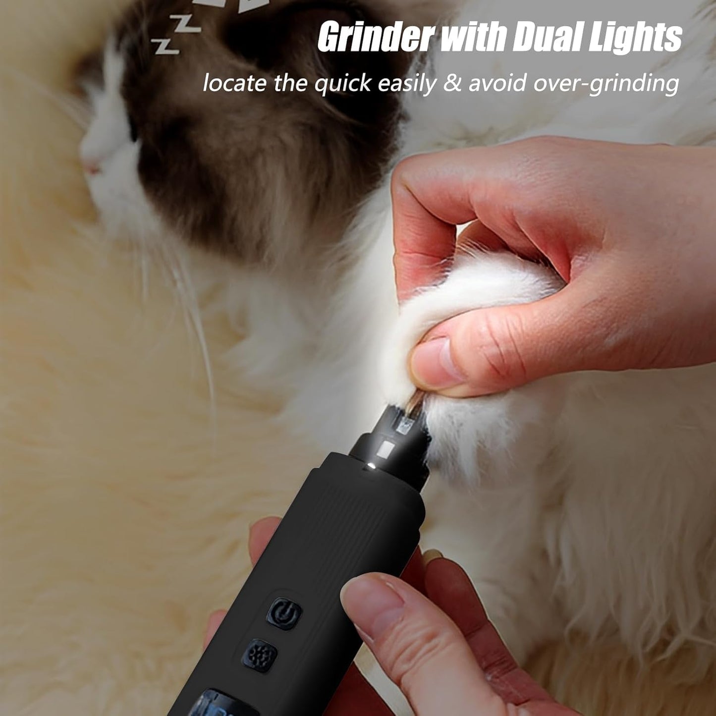 Electric Dog Nail Grinder with 2 Level LED Lights, 2 Speed 30dB Super Quiet and Low Vibration Turbo Charge Pet Nail Grinder for Small Dogs and Cats - White