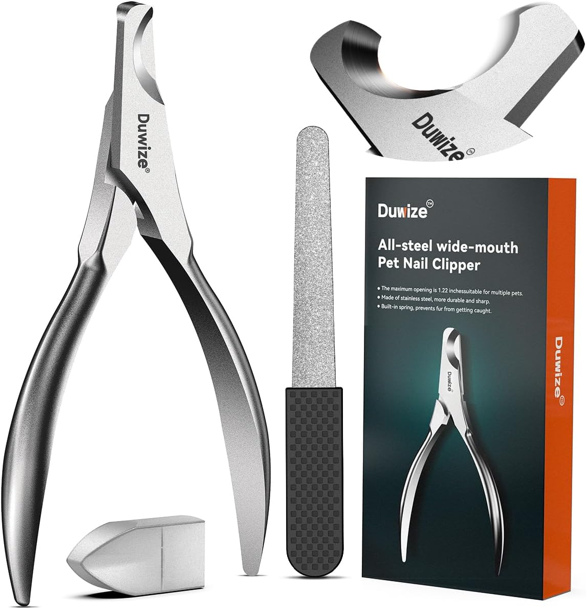 Dog Nail Clippers - All Steel Material, 1.22-Inch Large Opening, Built-in Spring, No Fur Pinch, for Medium to Large Dogs and Cats, Professional Pet Nail Trimmers, With Free Nail File (Polished)