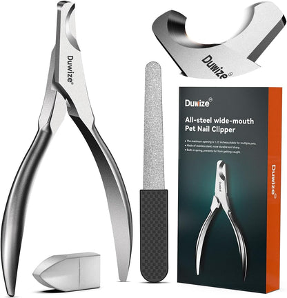 Dog Nail Clippers - All Steel Material, 1.22-Inch Large Opening, Built-in Spring, No Fur Pinch, for Medium to Large Dogs and Cats, Professional Pet Nail Trimmers, With Free Nail File (Polished)