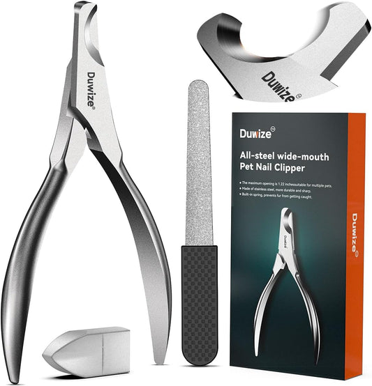 Dog Nail Clippers - All Steel Material, 1.22-Inch Large Opening, Built-in Spring, No Fur Pinch, for Medium to Large Dogs and Cats, Professional Pet Nail Trimmers, With Free Nail File (Polished)