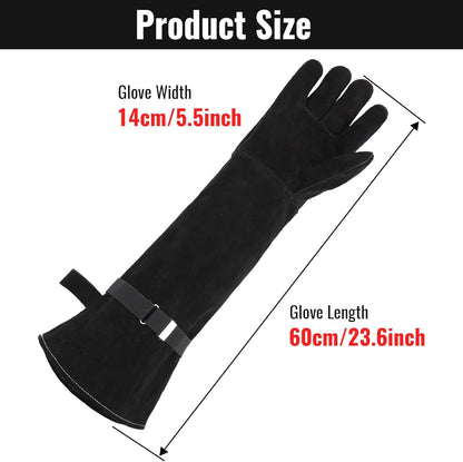 Heavy Duty Animal Handling Gloves - Cat Gloves Bite Proof, Ideal for Dog Training, Falconry, Welding, Gardening - 21.6 inch Grey Black
