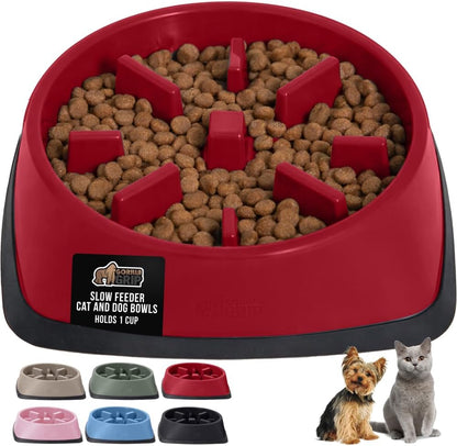 GORILLA GRIP® Patented BPA Free Slow Feeder Dog Bowls, Interactive Puzzle Toy for Dogs and Cats Food Training Enrichment, Keeps Pets Busy and Prevents Puppy Overeating, Small Breeds, 1 Cup, Gray
