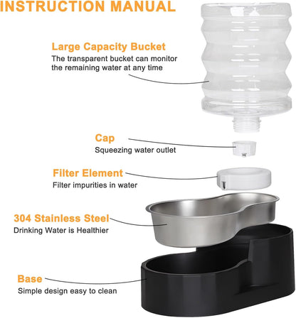 RIZZARI 8L Elevated Pet Water Dispenser – Stainless Steel Gravity Waterer with Auto-Refill Design for Medium and Large Dogs & Senior Pets -Comfortable Drinking Height for Living Rooms,Multi-Pet Homes